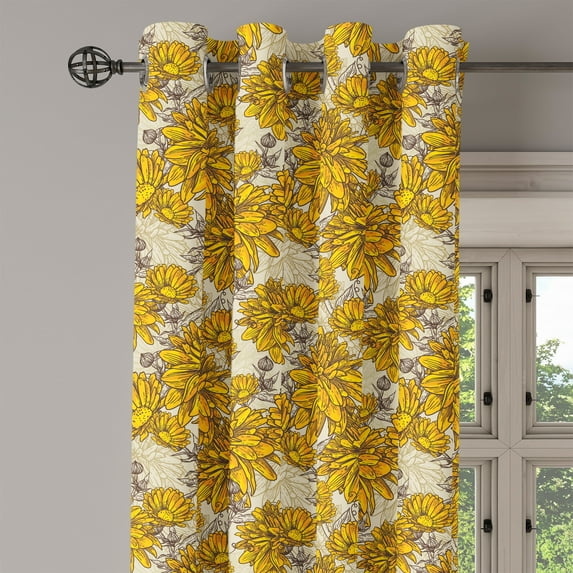 Ambesonne Floral Grommet Curtain Single Panel, Vintage Bouquet Botany, 50"x60", Earth Yellow Beige