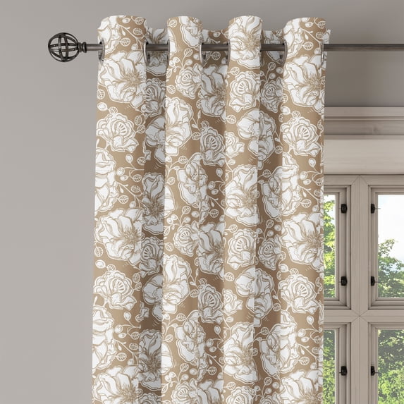 Ambesonne Floral Grommet Curtain Single Panel, Vintage Tender Flora, 50"x60", Camel White