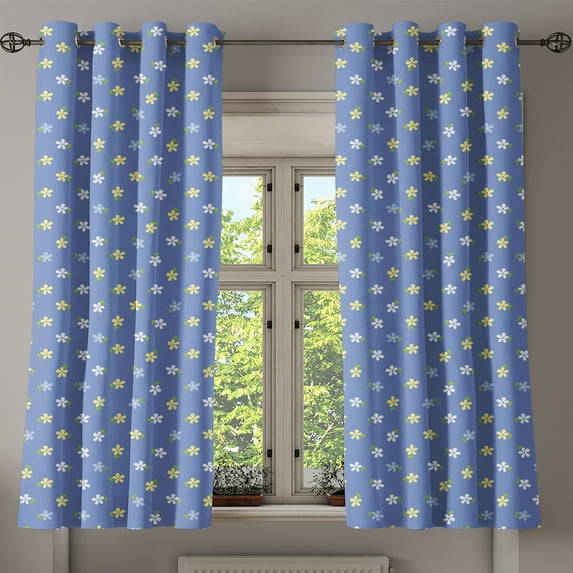 Ambesonne Floral Grommet Curtain, Small Spring Daisies, 50" x 54", Pale Yellow Violet Blue