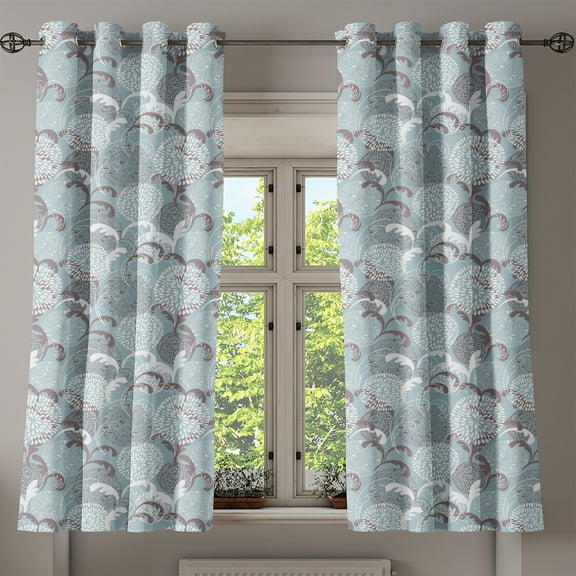 Ambesonne Floral Grommet Curtain, Soft Shabby Petals Leaf, 50" x 54", Pale Blue White Taupe