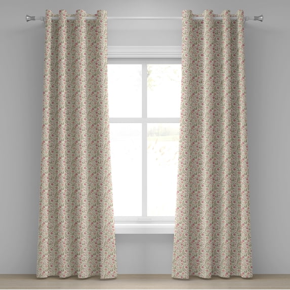Ambesonne Floral Grommet Curtain, Soft Summer Foliage, 50" x 120", Pink Peach Green