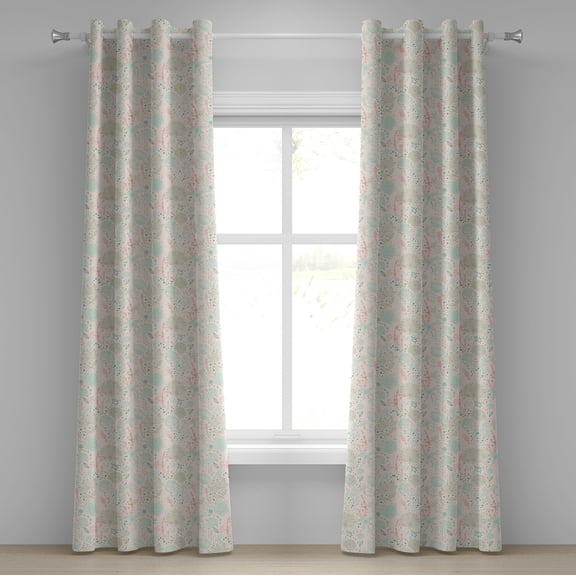Ambesonne Floral Grommet Curtain, Soft Toned Nature Theme, 50" x 72", Pale Green Mint Green
