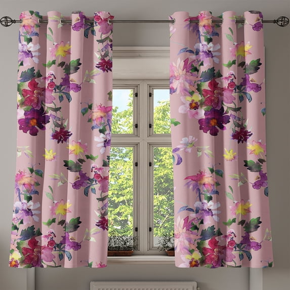 Ambesonne Floral Grommet Curtain, Spring Bouquets Wild Flowers, 50"x63", Pale Pink and Multicolor