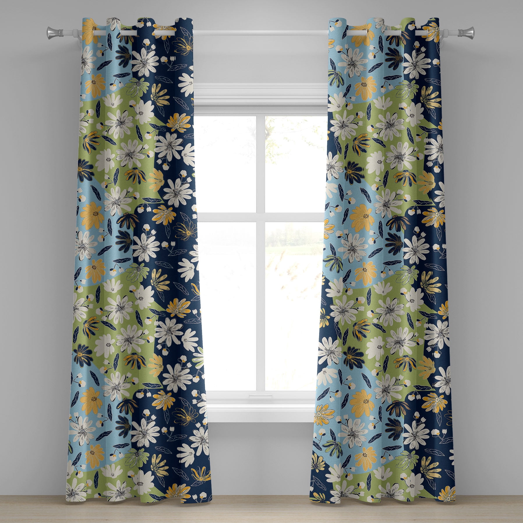Ambesonne Floral Grommet Curtain, Spring Flowers Artwork Boho, 50"x72