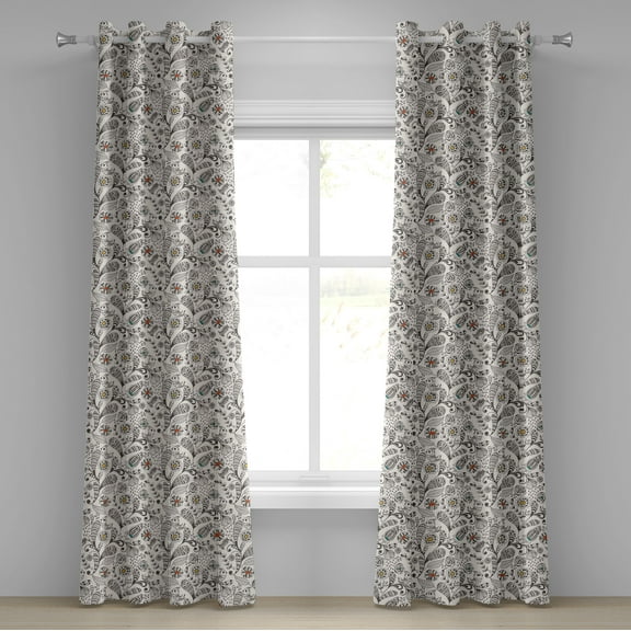 Ambesonne Floral Grommet Curtain, Spring Foliage Ethnic, 50" x 108", Cream Grey