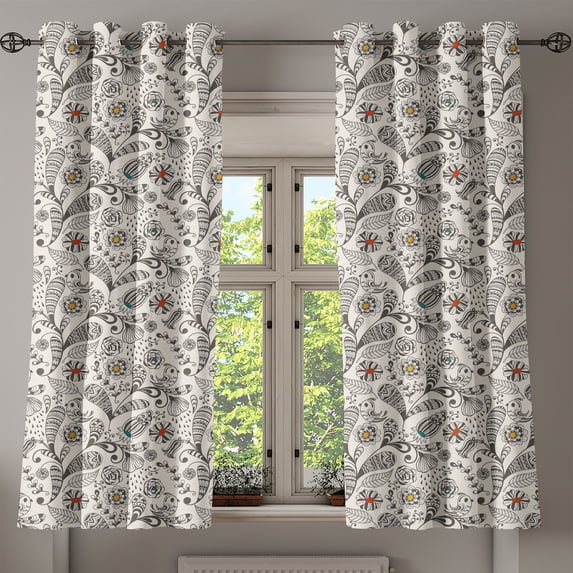 Ambesonne Floral Grommet Curtain, Spring Foliage Ethnic, 50" x 63", Cream Grey