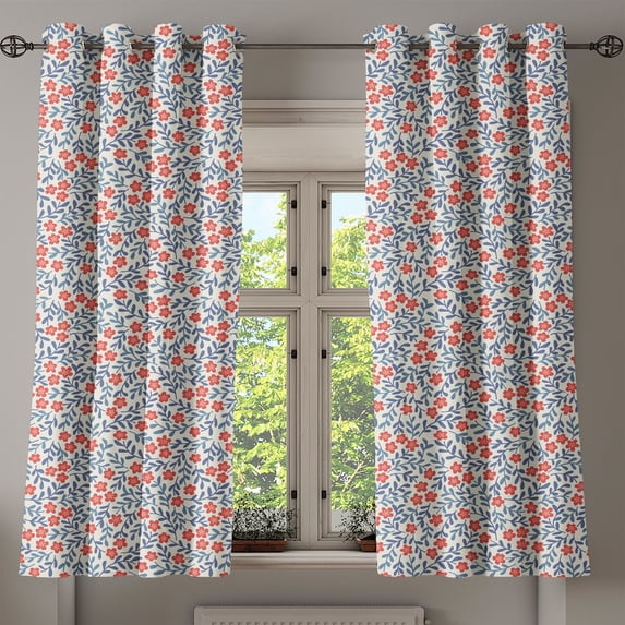 Ambesonne Floral Grommet Curtain, Spring Imagery Vintage, 50" x 63", Cadet Blue Coral Cream