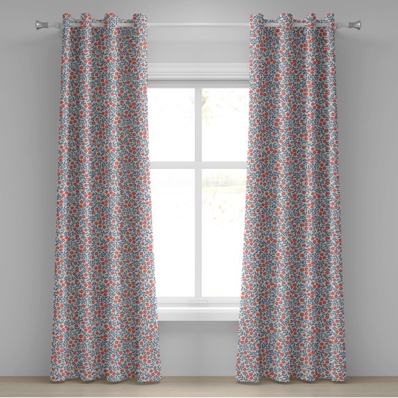 Ambesonne Floral Grommet Curtain, Spring Imagery Vintage, 50" x 72", Cadet Blue Coral Cream