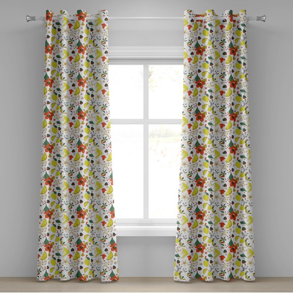 Ambesonne Floral Grommet Curtain, Spring Lemons Leaves, 50" x 96", Red Yellow Forest Green