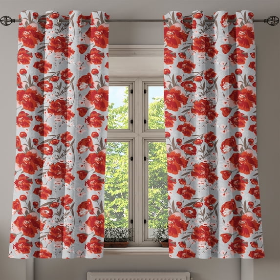Ambesonne Floral Grommet Curtain, Spring Petal Foliage, 50" x 63", Pale Grey Orange Taupe