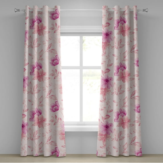 Ambesonne Floral Grommet Curtain, Spring Vibes Blossom Pinky, 50"x96", Blush Rose and Beige