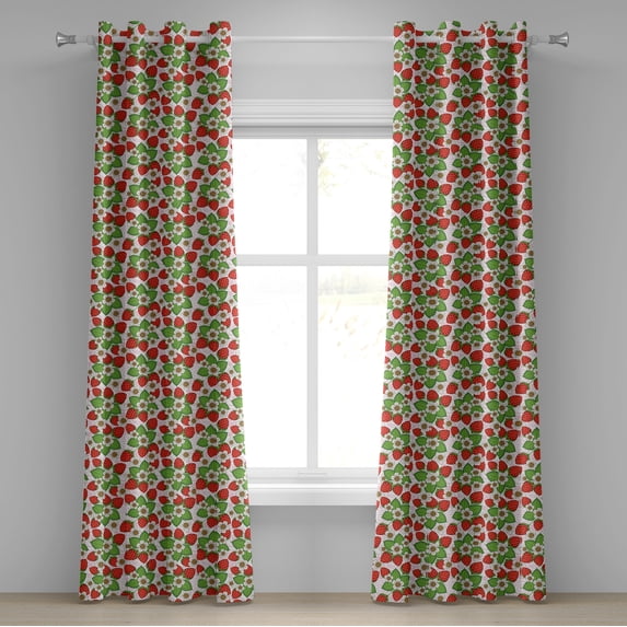 Ambesonne Floral Grommet Curtain, Strawberries Summertime, 50" x 72", Vermilion Green Pink