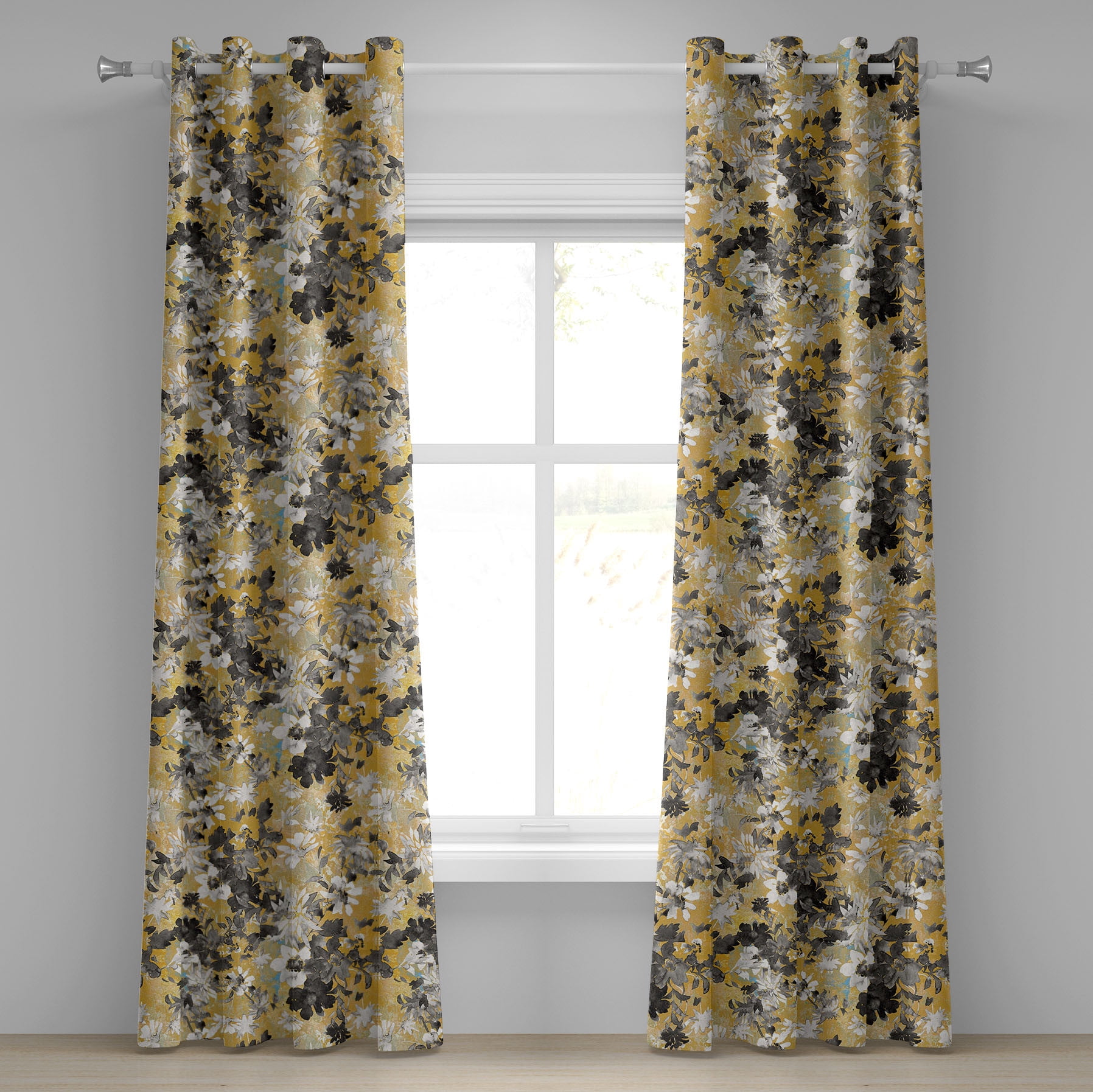Ambesonne Floral Grommet Curtain, Summer Flowers Print Retro, 50