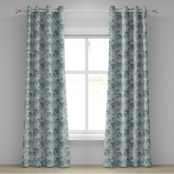 Ambesonne Floral Grommet Curtain, Swirls Daisy Bouquet, 50" x 108", Sky Blue Grey Apricot