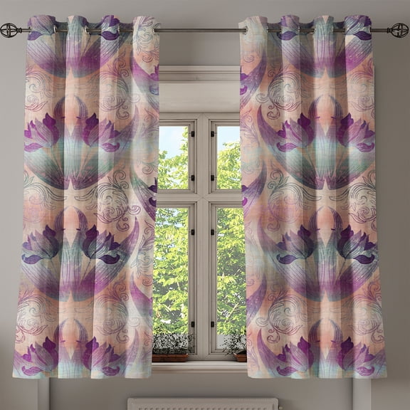 Ambesonne Floral Grommet Curtain, Traditional Tulip Blossom, 50"x63", Peach Plum Seafoam