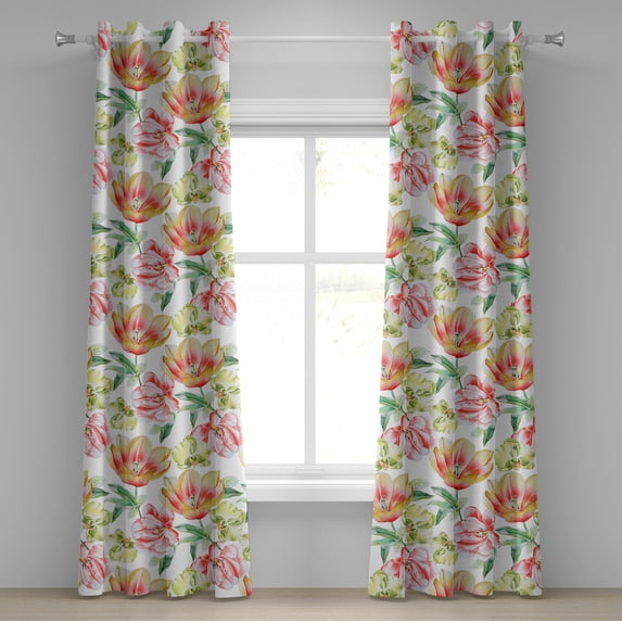 Ambesonne Floral Grommet Curtain, Tulip Orchid Flowers Art, 50"x96", Dried Rose and Laurel Green