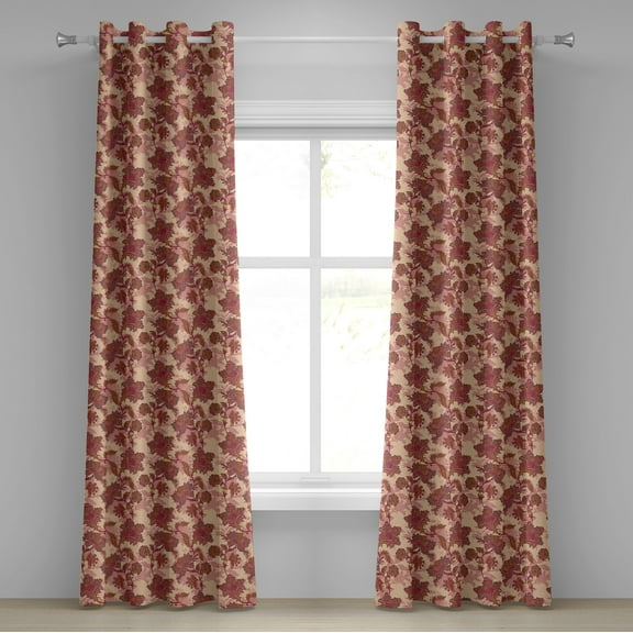 Ambesonne Floral Grommet Curtain, Vibrant Boho Flowers, 50" x 120", Peach and Coral