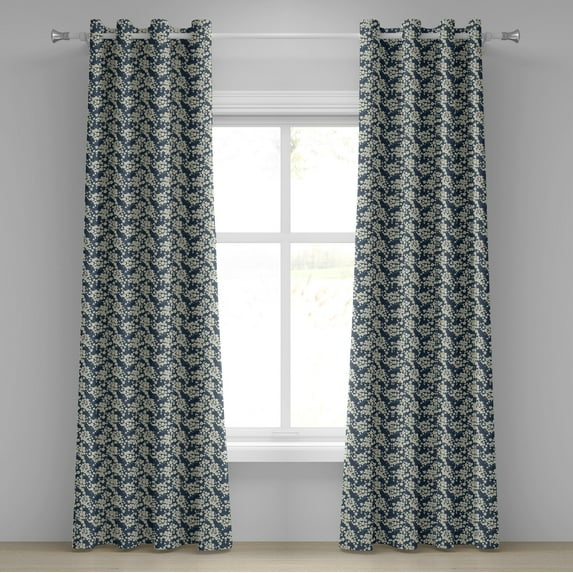 Ambesonne Floral Grommet Curtain, Vibrant Little Blooms, 50" x 72", Night Blue Ivory