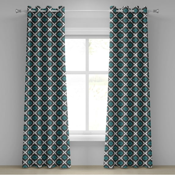 Ambesonne Floral Grommet Curtain, Victorian Antique Style, 50" x 96", Black Aqua White