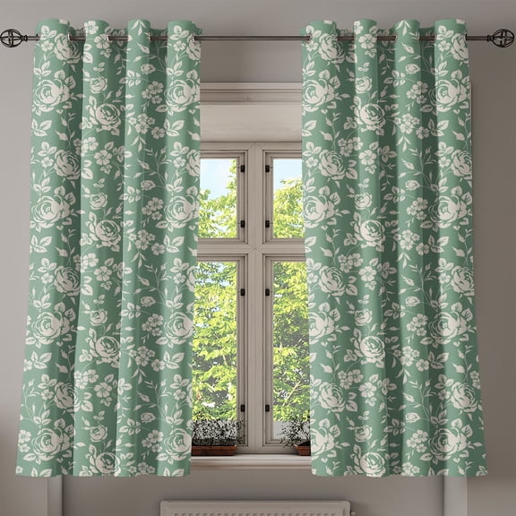 Ambesonne Floral Grommet Curtain, Victorian Rose Bouquet, 50" x 54", Reseda Green Cream