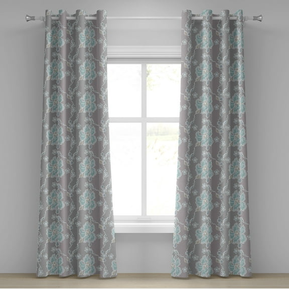 Ambesonne Floral Grommet Curtain, Victorian Vintage Soft, 50" x 72", Grey Seafoam Tan