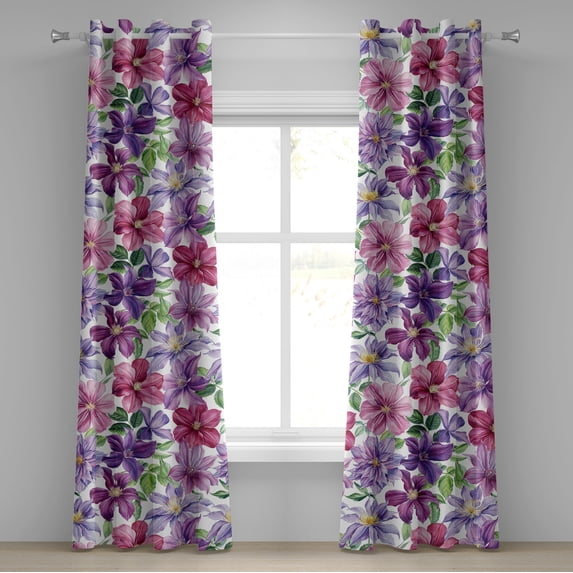 Ambesonne Floral Grommet Curtain, Vintage Atmosphere Flowers, 50"x84", Lilac Indigo and Magenta