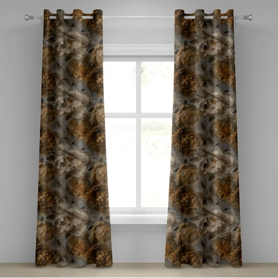 Ambesonne Floral Grommet Curtain, Vintage Feels Peony Flowers, 50"x120", Dimgray Ginger and Warm Taupe