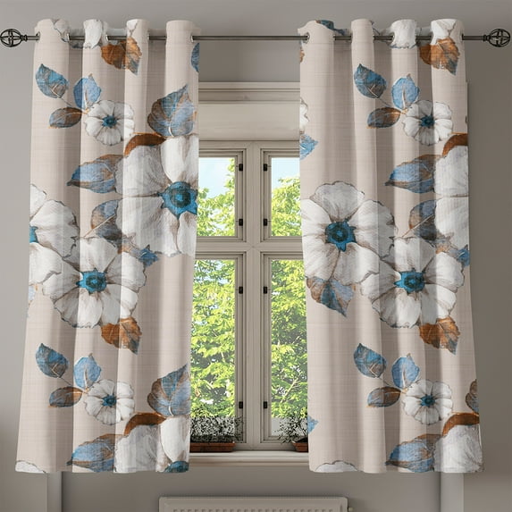Ambesonne Floral Grommet Curtain, Vintage Flowers Springtime, 50"x60", Tan Ginger Sea Blue