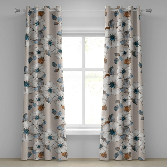 Ambesonne Floral Grommet Curtain, Vintage Flowers Springtime, 50"x96", Tan Ginger Sea Blue