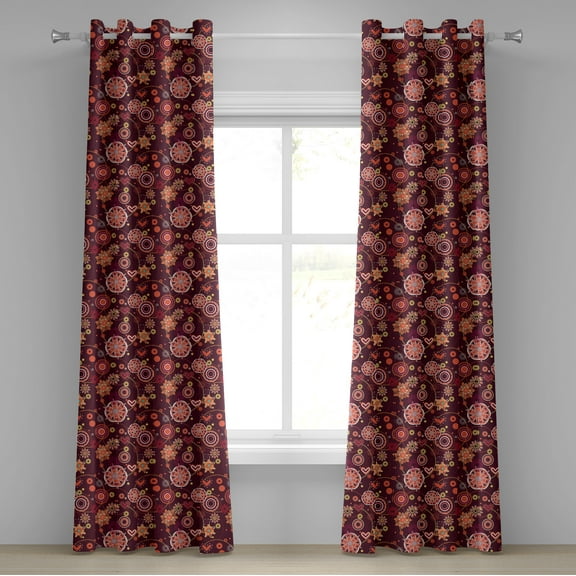 Ambesonne Floral Grommet Curtain, Vintage Foliage Composition, 50" x 108", Orange Maroon and Yellow