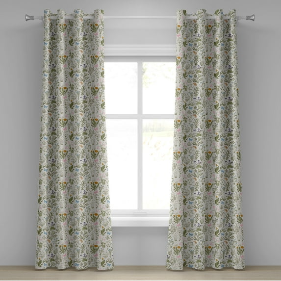 Ambesonne Floral Grommet Curtain, Vintage Garden Plants, 50" x 96", Reseda Green Beige