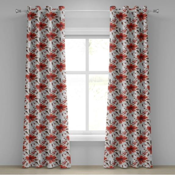Ambesonne Floral Grommet Curtain, Vintage Garden Vibes Flower, 50"x108", Pale Sepia Salmon and White