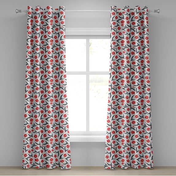 Ambesonne Floral Grommet Curtain, Vintage Inspired Tulips Art, 50" x 84", Red Green