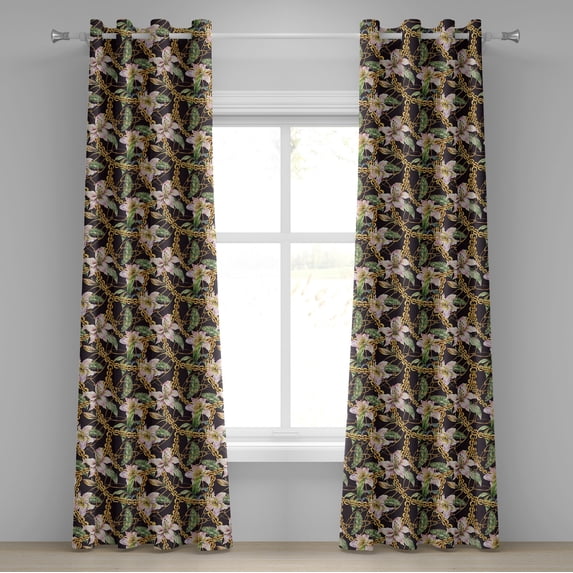 Ambesonne Floral Grommet Curtain, Vintage Lily Flowers Exotics, 50"x96", Dark Purple Green and Pink