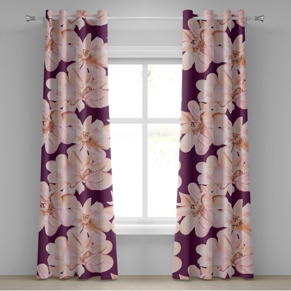Ambesonne Floral Grommet Curtain, Vintage Pastel Rose Pattern, 50"x84", Peach Blush and Plum