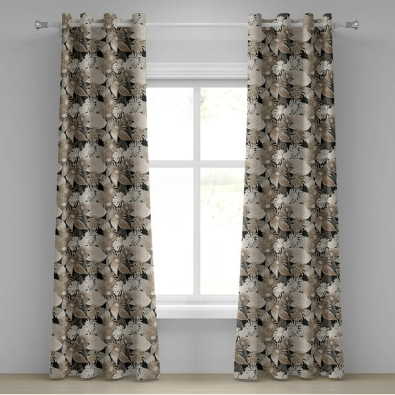 Ambesonne Floral Grommet Curtain, Vintage Plant Soft Color, 50" x 72", Tan Black
