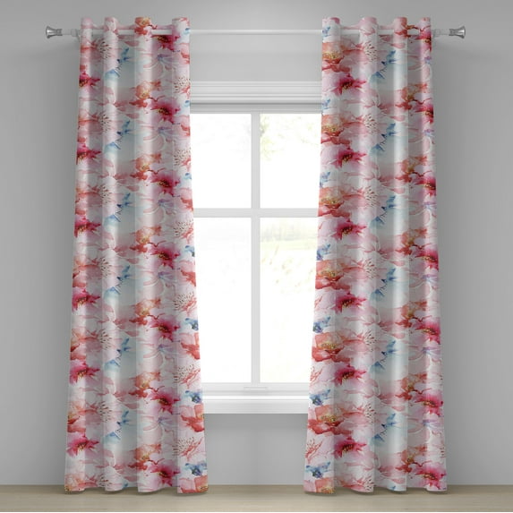 Ambesonne Floral Grommet Curtain, Vintage Romance Art Flowers, 50"x72", Soft Blue and Pale Pink
