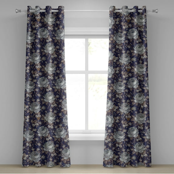 Ambesonne Floral Grommet Curtain, Vintage Romantic Roses Print, 50"x96", Dark Violet Marigold and Grey