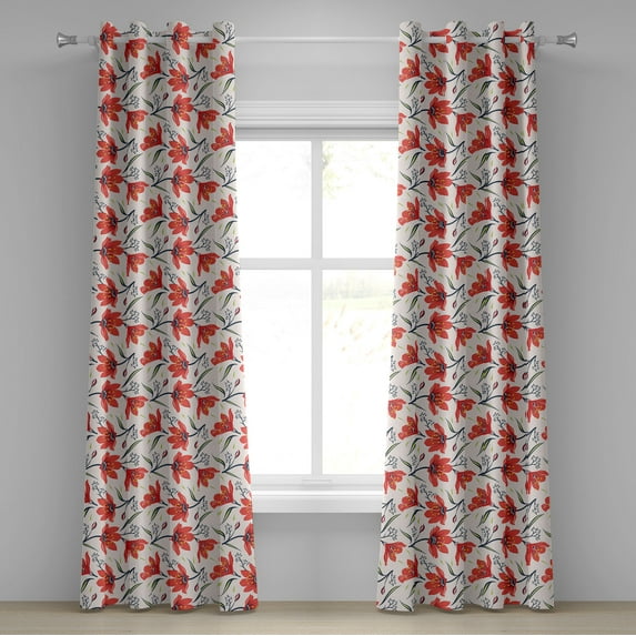 Ambesonne Floral Grommet Curtain, Vintage Tulip Flowers, 50" x 120", Peach Green and Red