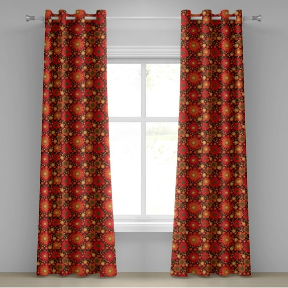 Ambesonne Floral Grommet Curtain, Vivid Botanical Gerbera Art, 50" x 84", Dark Green Vermilion