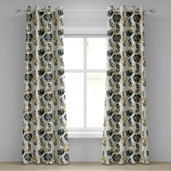 Ambesonne Floral Grommet Curtain, Watercolor Art Look Flowers, 50"x108", Dark Grey and Pastel Brown