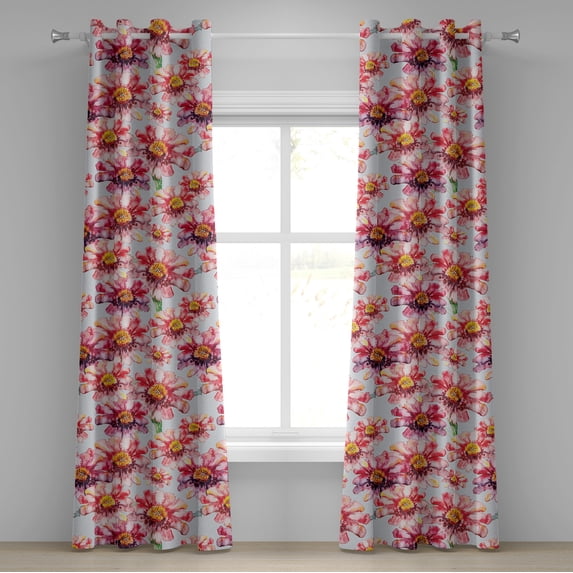 Ambesonne Floral Grommet Curtain, Watercolor Blossoming Vibes, 50"x72", Soft Blue Coral and Plum