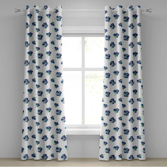 Ambesonne Floral Grommet Curtain, Watercolor Violet Blooms, 50" x 96", Turquoise Navy Blue
