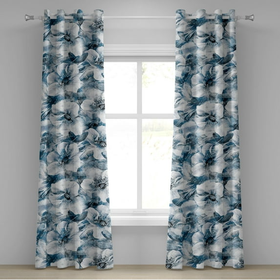 Ambesonne Floral Grommet Curtain, Weathered Art Flower Petals, 50"x108", Dark Turquoise and Blue Grey