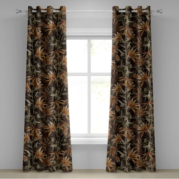 Ambesonne Floral Grommet Curtain, Wild Flowers Blurry Effect, 50"x84", Cinnamon Seal Brown and Sepia