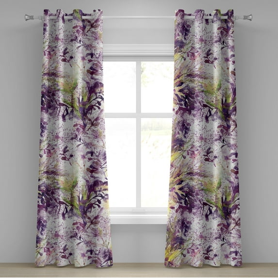 Ambesonne Floral Grommet Curtain, Wild Flowers Scene Print, 50"x72", Purple Mustard and Lime Green