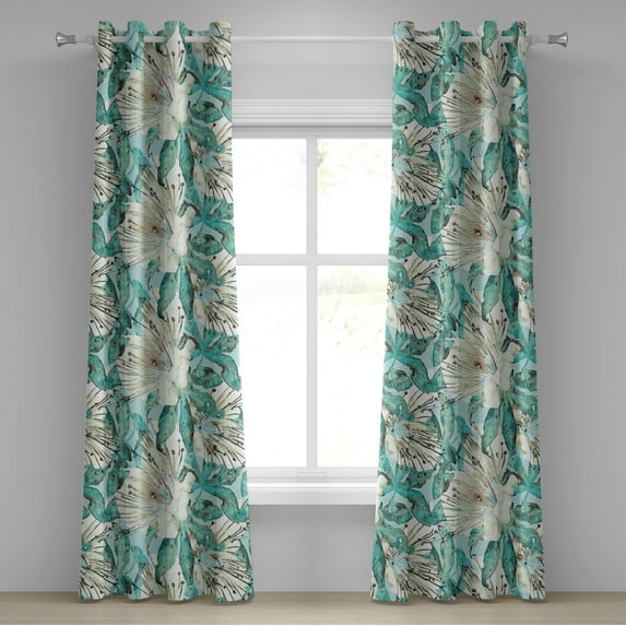 Ambesonne Floral Grommet Curtain, Wild Nature Forest Flowers, 50"x84", Ivory Seafoam Turquoise