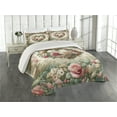 thumbnail image 1 of Ambesonne Floral Heart Quilted Coverlet 3 Pcs, Tender Medieval Garden, Queen Size, Laurel Green and Pink, 1 of 4