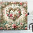 thumbnail image 1 of Ambesonne Floral Heart Shower Curtain, Tender Medieval Garden, 69"Wx84"L, Laurel Green and Pink, 1 of 1