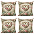 thumbnail image 1 of Ambesonne Floral Heart Throw Pillow Cover 4 Pack, Tender Medieval Garden, 18", Laurel Green and Pink, 1 of 7